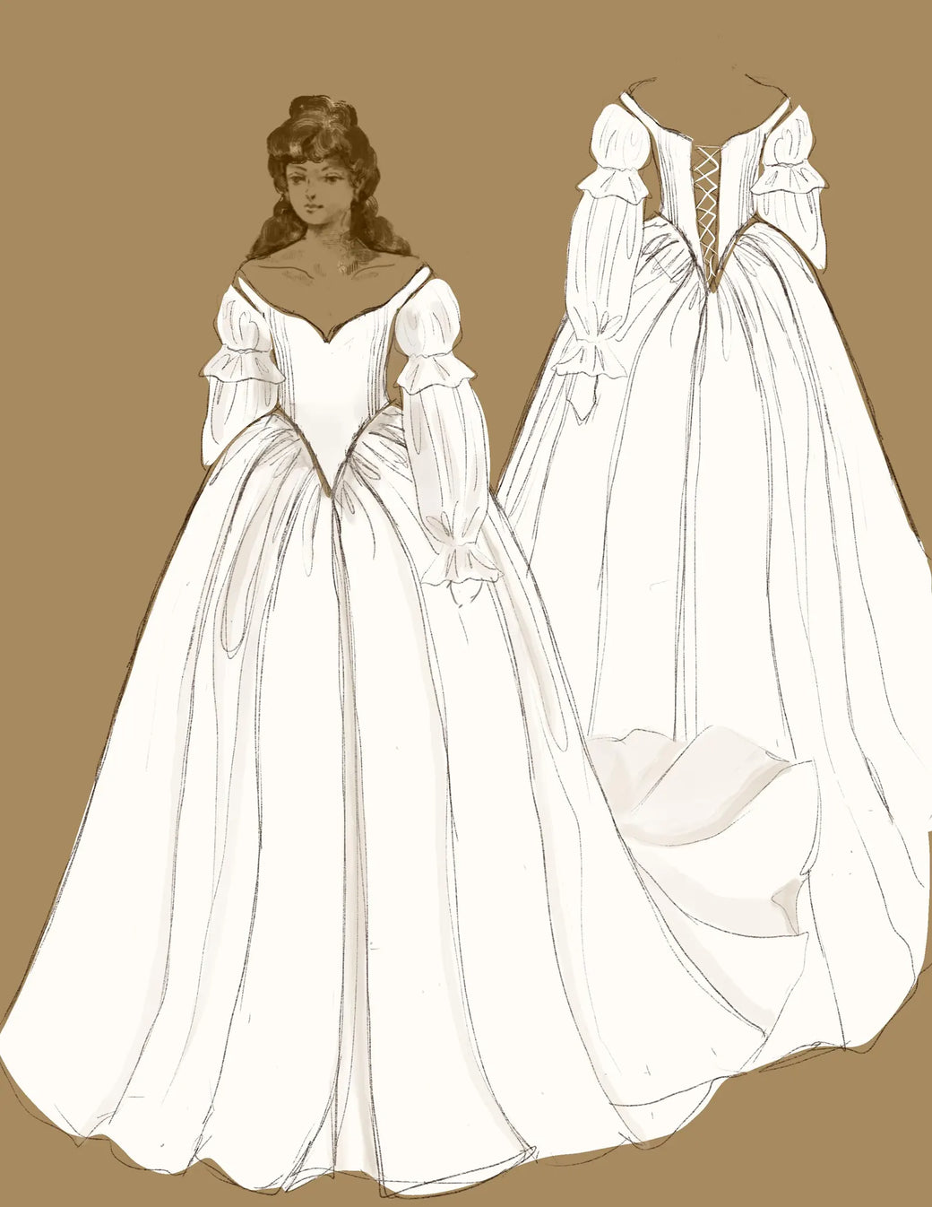 Off-Shoulder Satin Ballgown with Corset Back