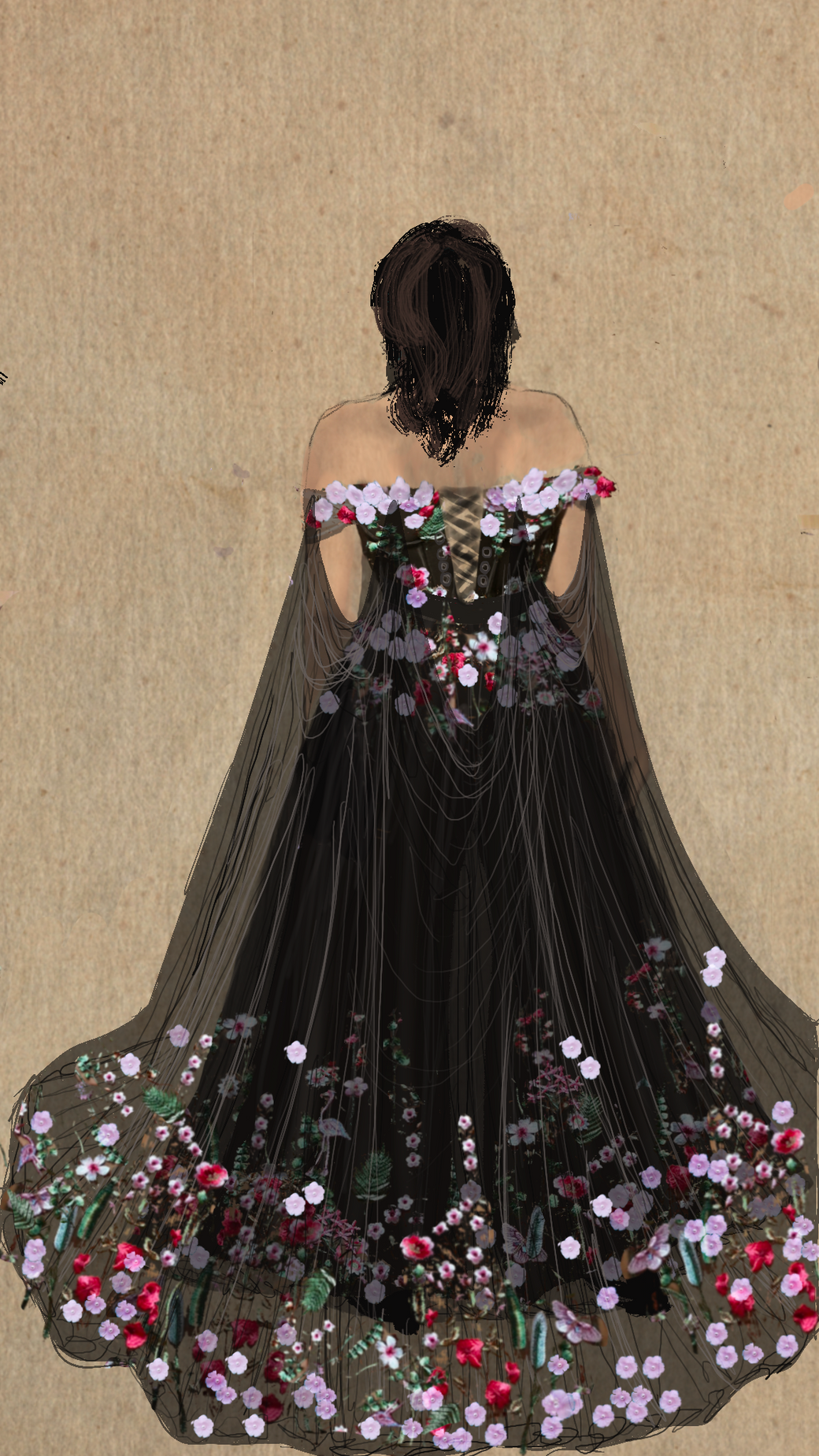 Floral Embroidered Ballgown with Corset Lace-Up Back