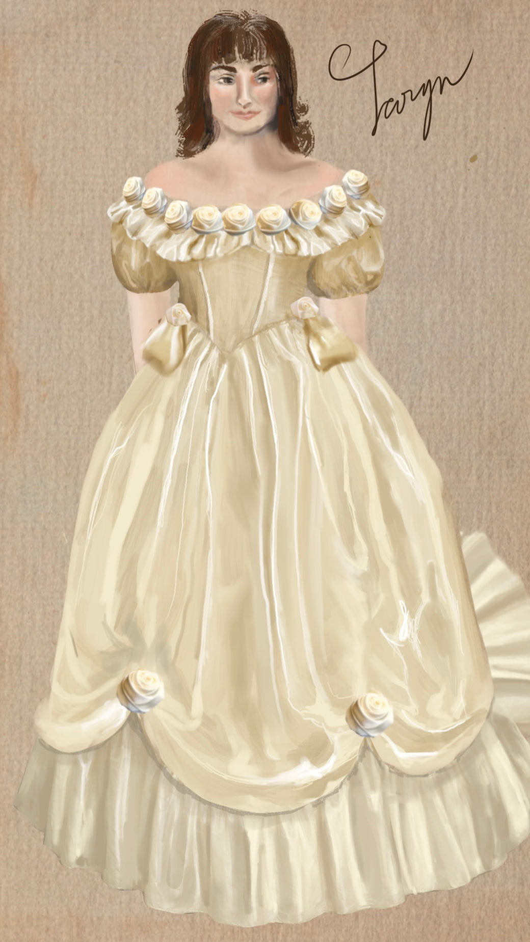 Off-Shoulder Satin Ballgown with Corset Back
